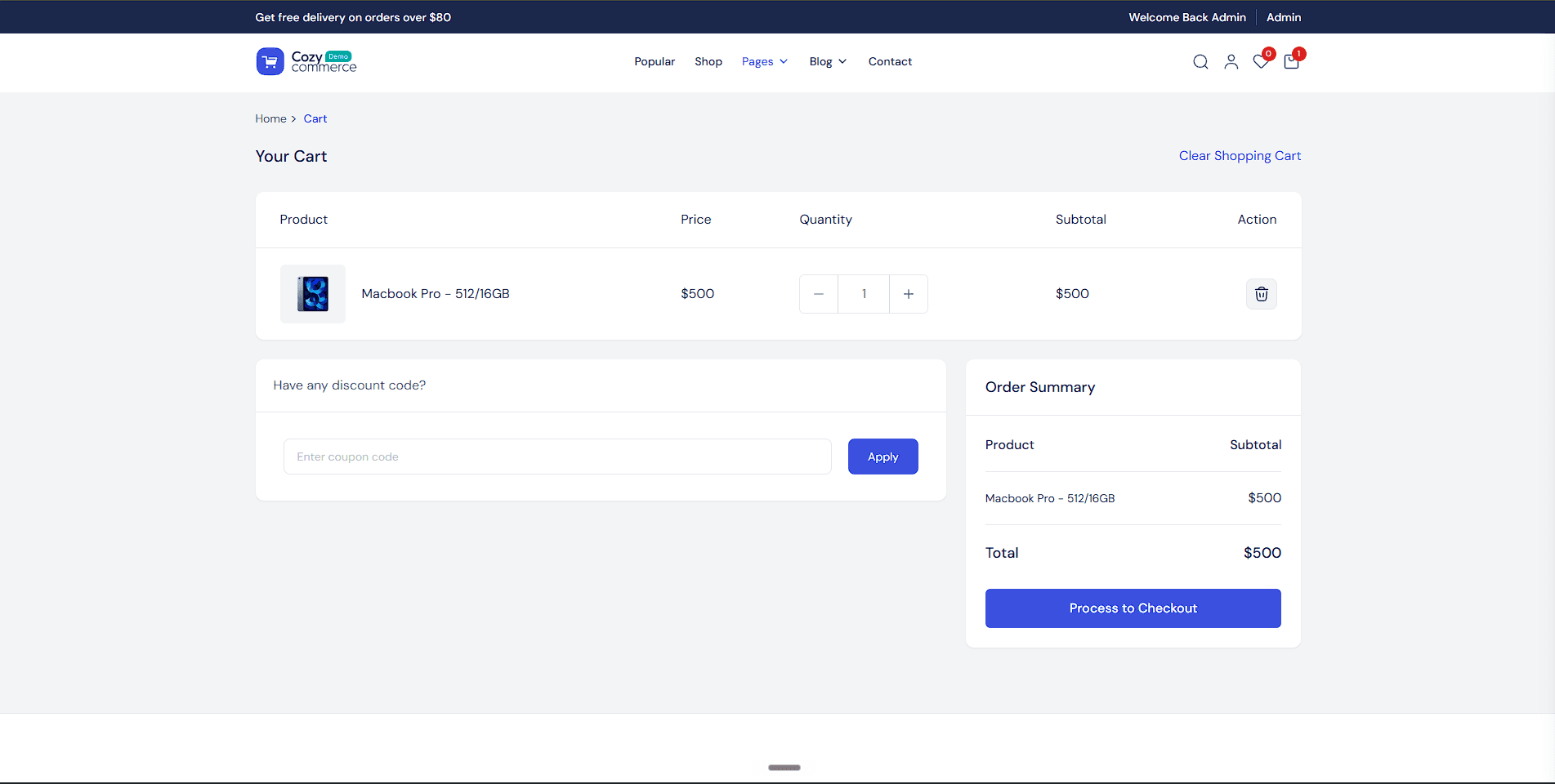CozyCommerce cart