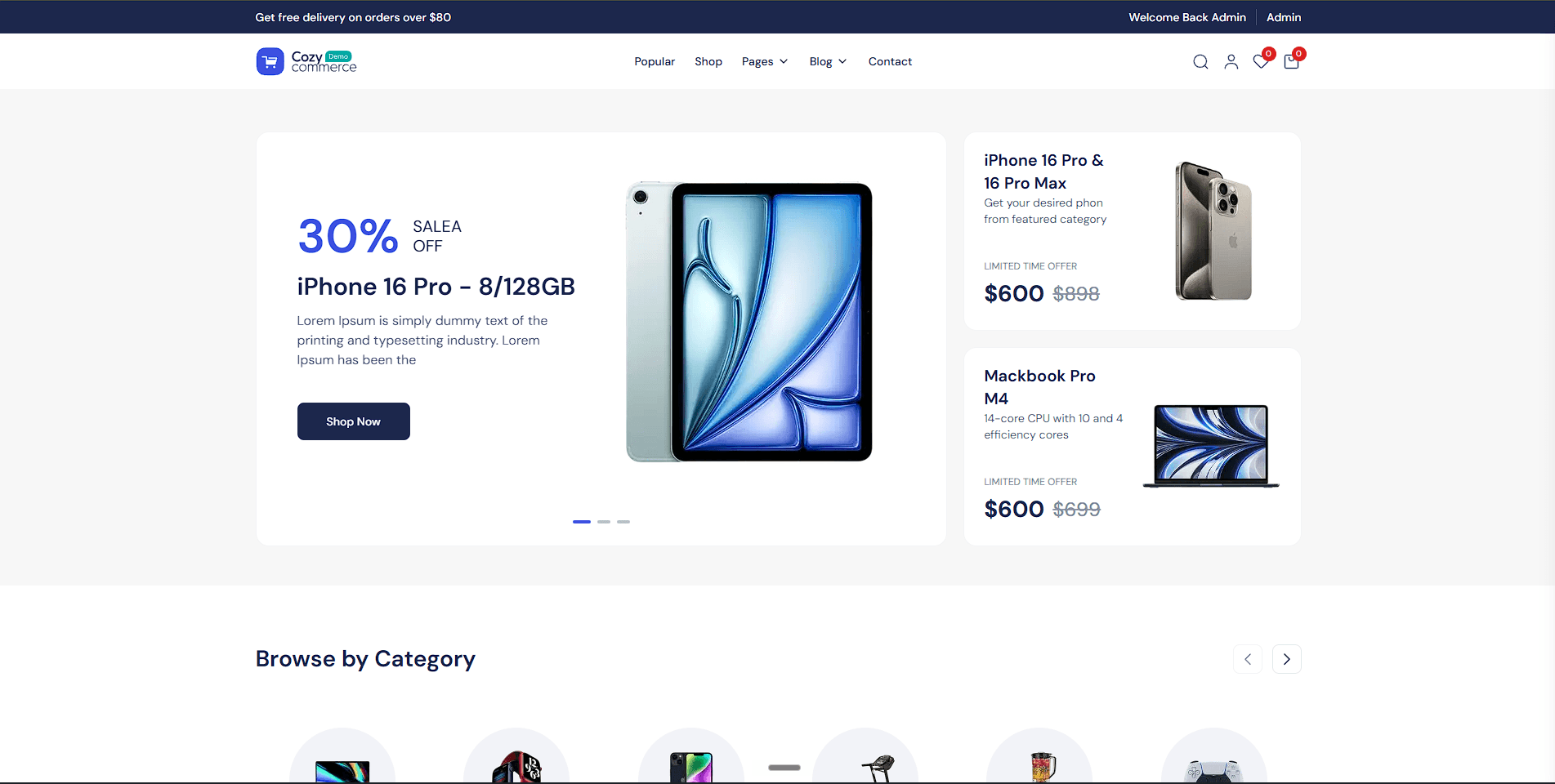 CozyCommerce storefront home
