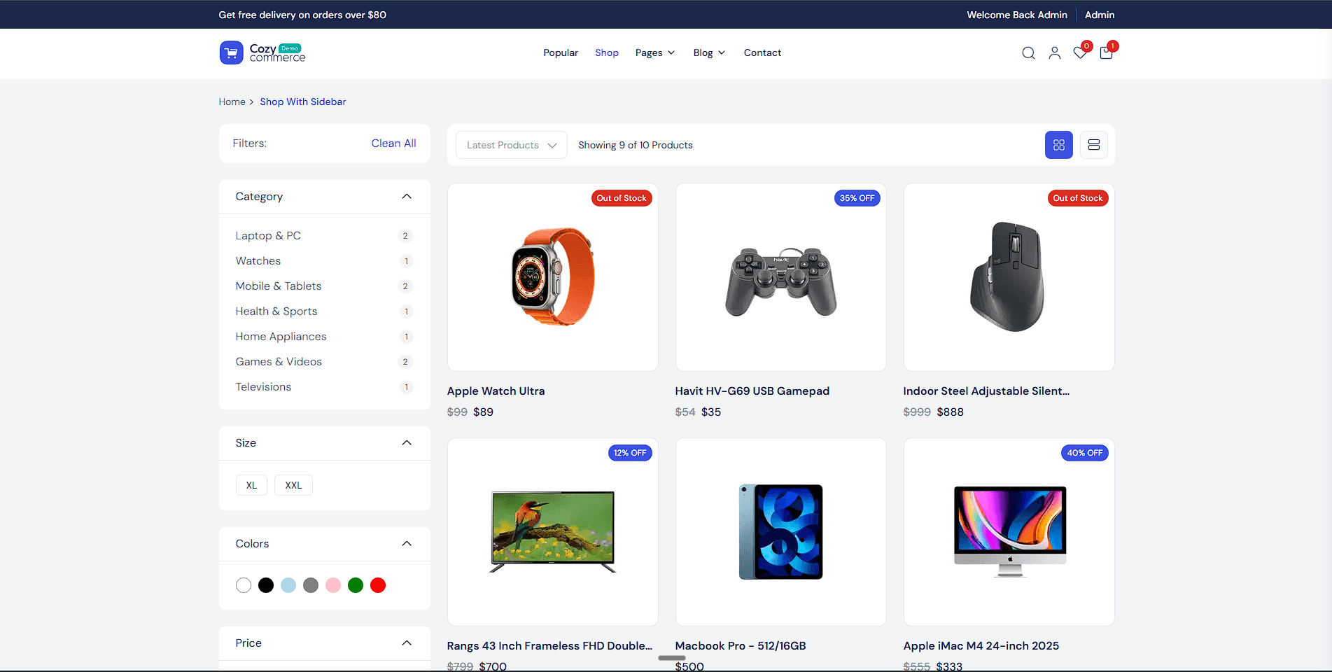 CozyCommerce shop listing